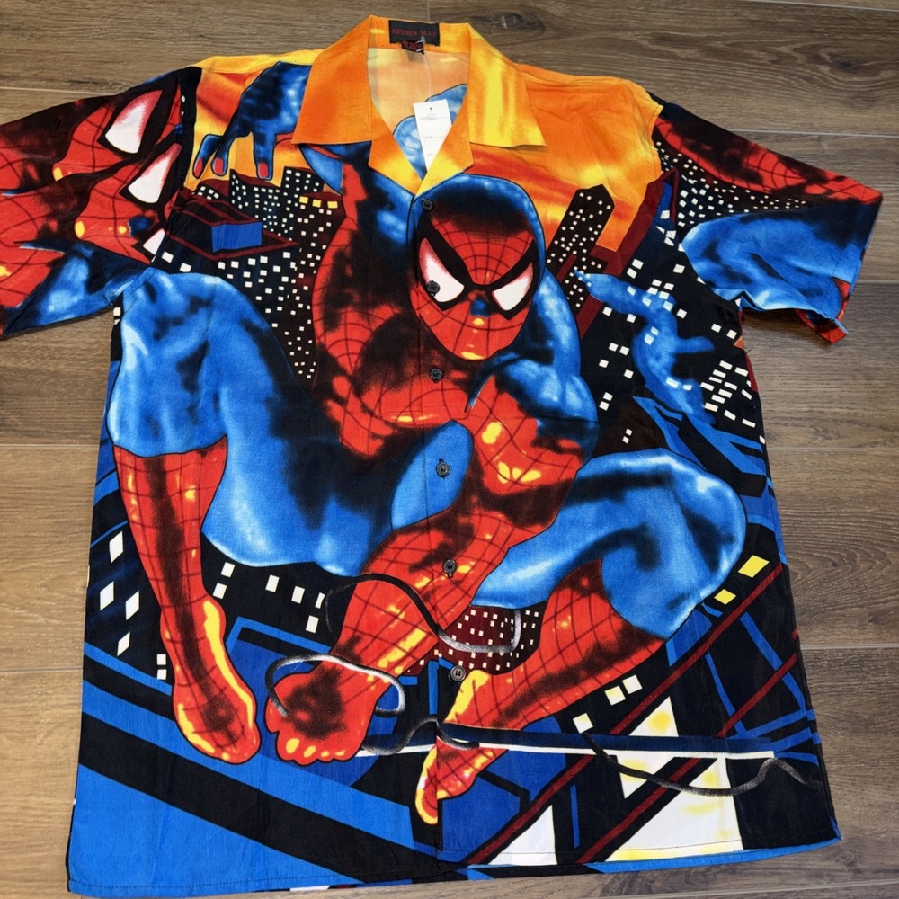 Vintage Y2K New Spider-Man Shirt Marvel Medium Sunset City Superhero